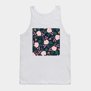 Blue Pink Watercolor Roses Gold Outline Design Tank Top